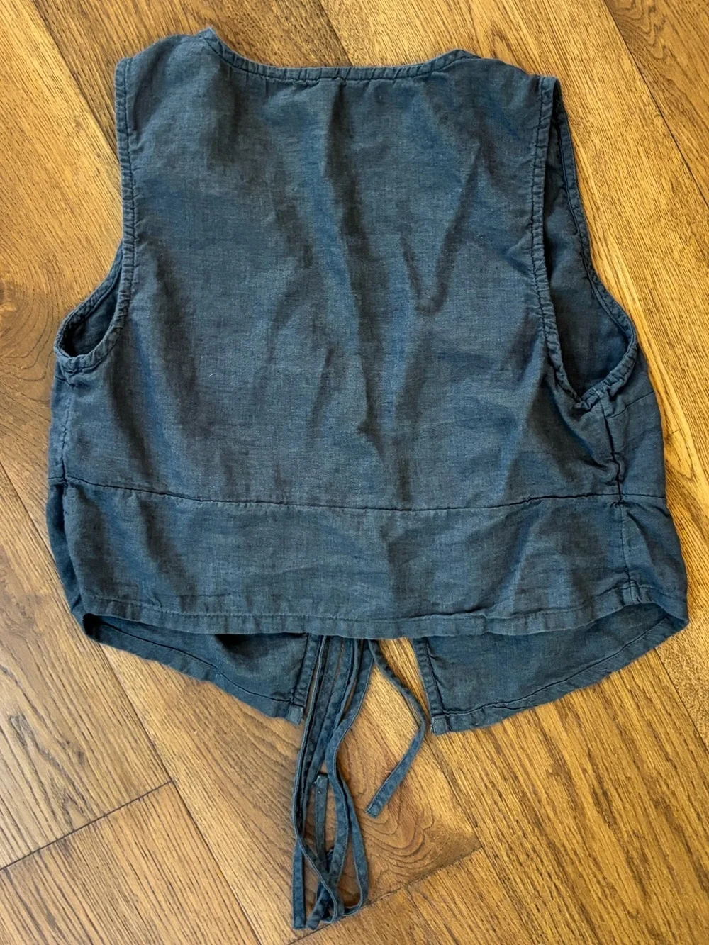 Free People Slate Gray Tie-Front Cropped Vest Bohemian